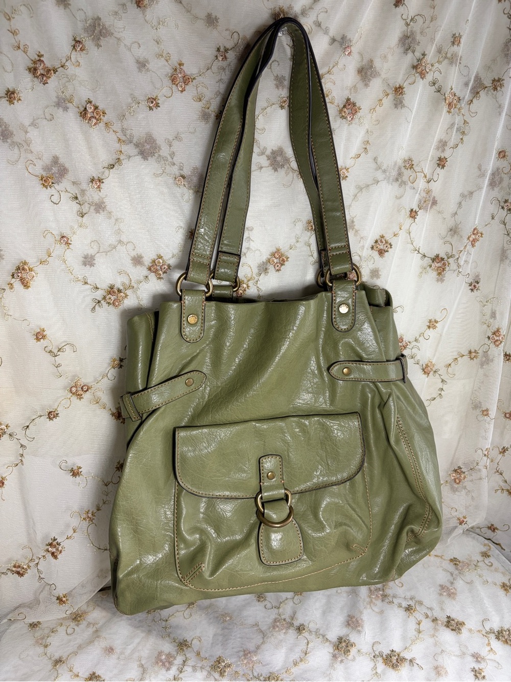 Axcess Olive Green Shoulder Bag with Front Flap Pocket